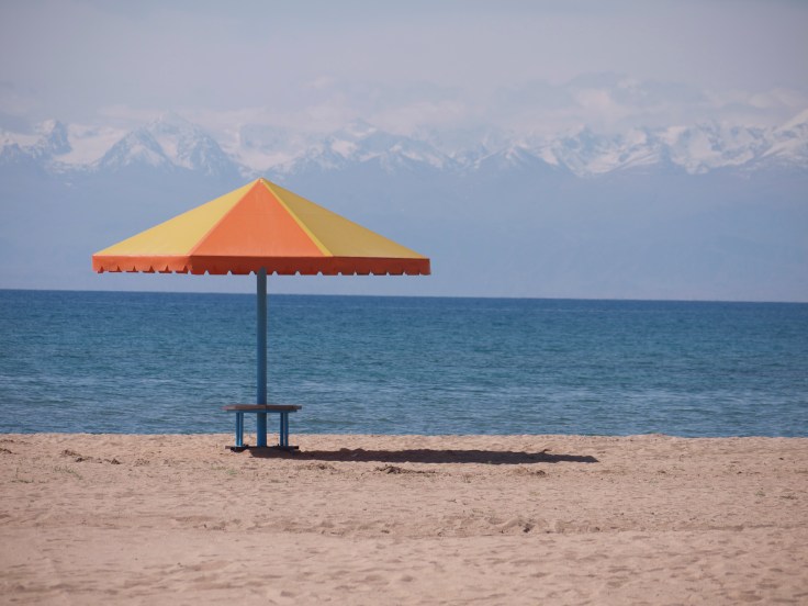 the resort's lake beach