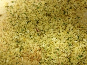 the panko crumb mixture as it toasts in our dutch oven