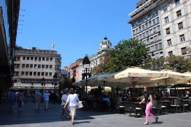 one of the many cafes located in the pedestrian area of downtown Belgrade