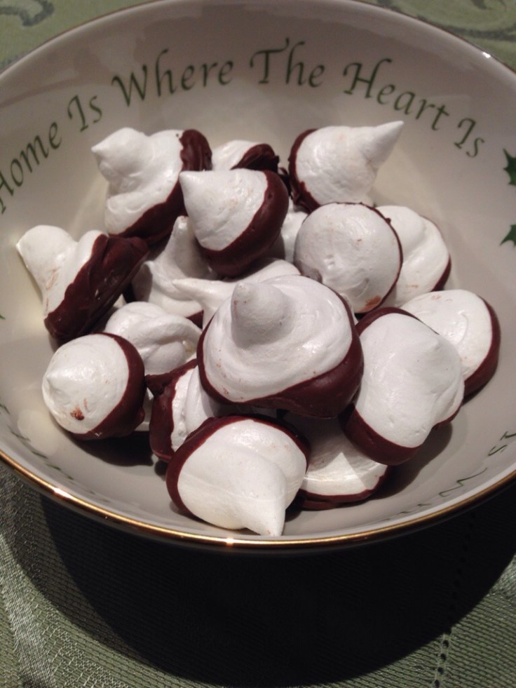 chocolate-dipped meringues